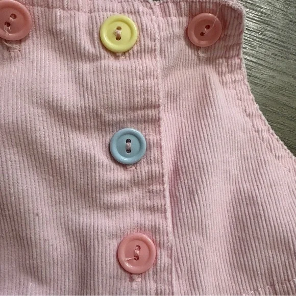 Vtg Pink Corduroy Romper Overalls Embroidered Teddy Bear Balloon 6-9 Months - Picture 6 of 11